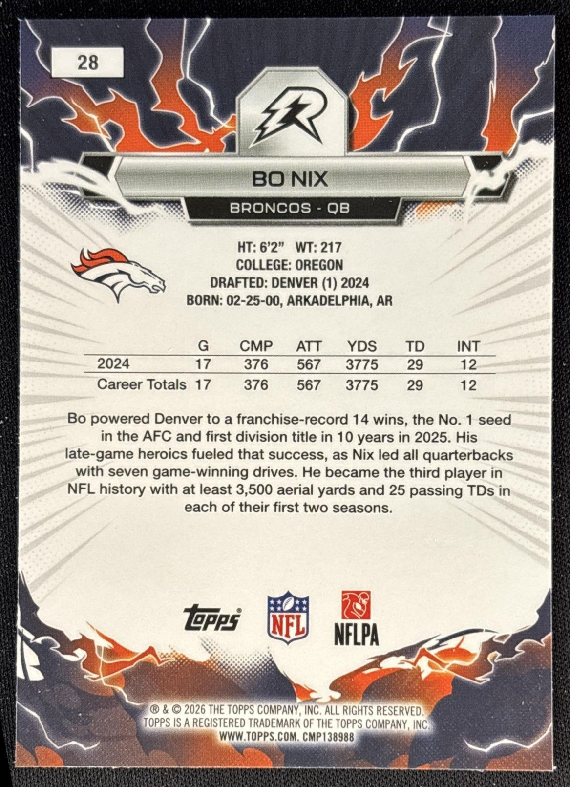 Bo Nix 2025 Topps Resurgence Refractor Broncos Denver Broncos back