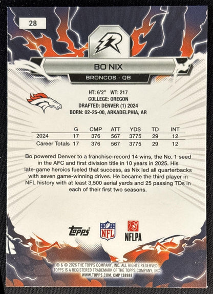 Bo Nix 2025 Topps Resurgence Refractor Broncos Denver Broncos back