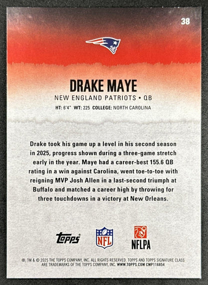 Drake Maye 2025 Topps Signature Class Veteran Green & Purple Foil Patriots Back