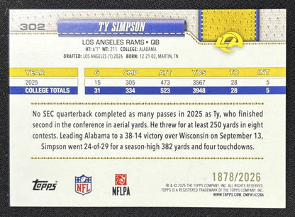 Ty Simpson 2026 Topps Gold /2026 Rams