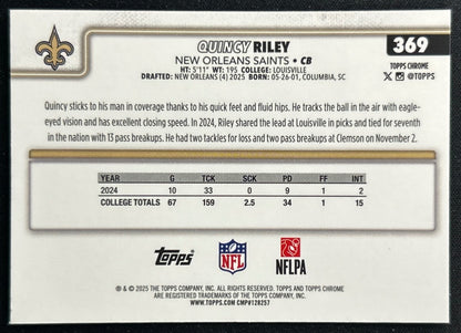 Quincy Riley 2025 Topps Chrome Rookie Saints Sports Trading Cards