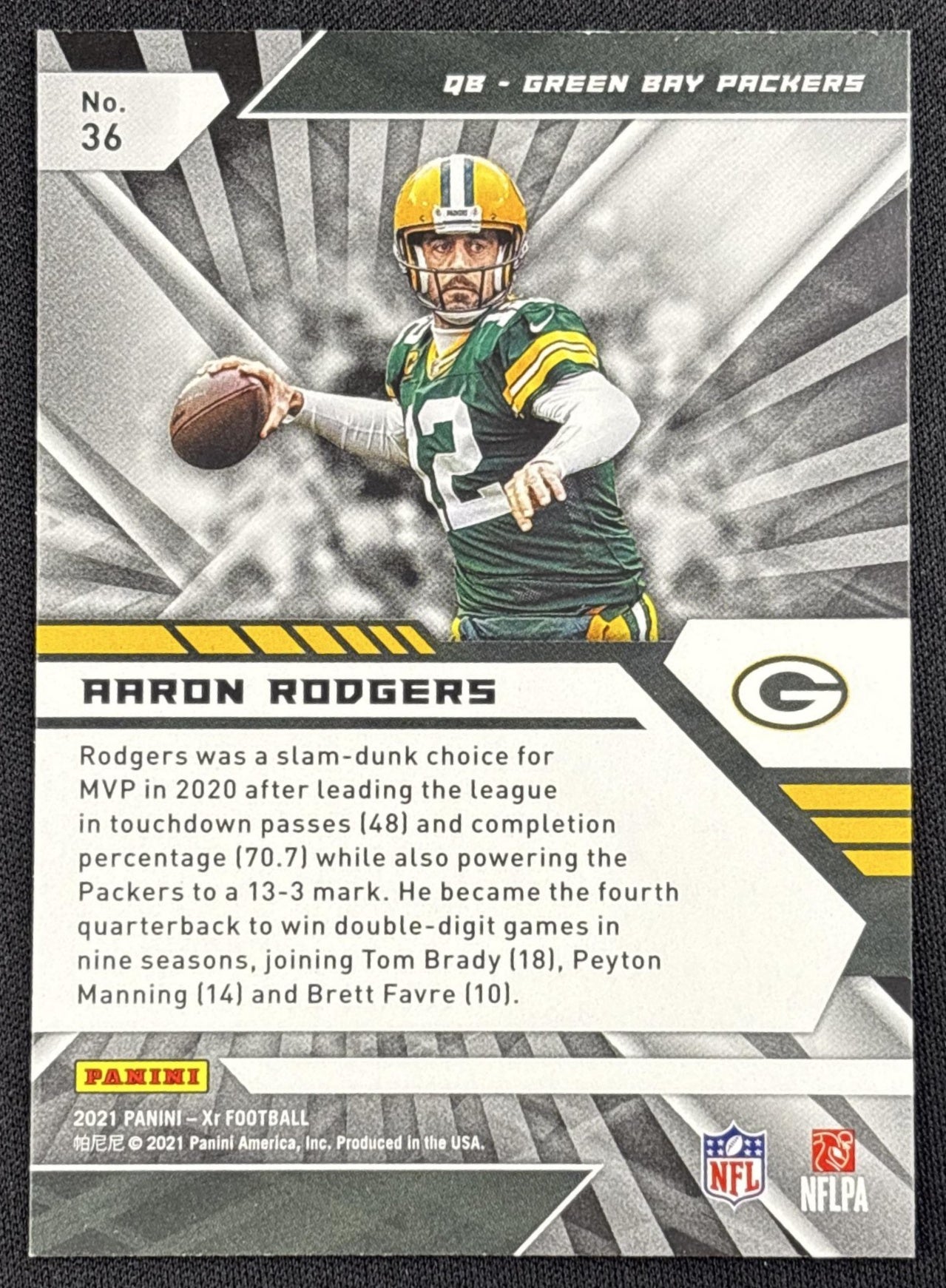 Aaron Rodgers 2021 Panini XR X Packers - back