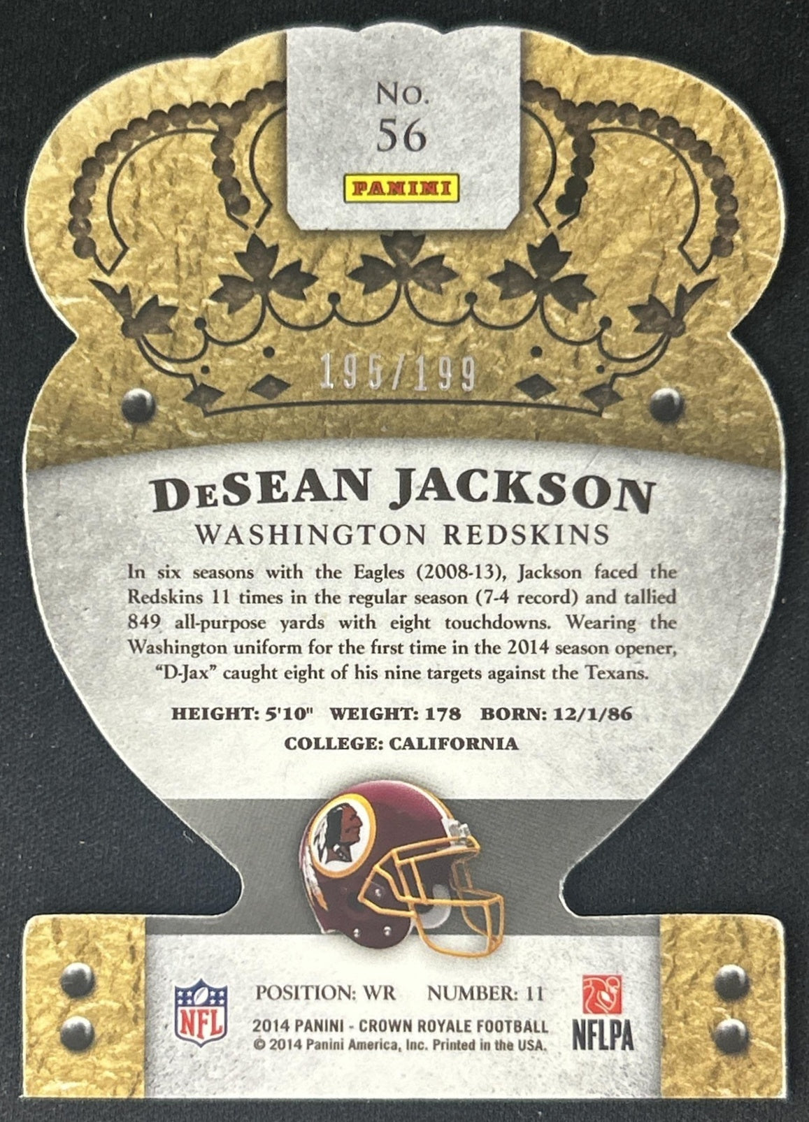 DeSean Jackson 2014 Panini Crown Royale Blue Holofoil /199 Redskins back