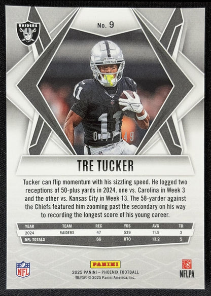 Tre Tucker 2025 Panini Phoenix Pink Lazer Prizm /149 Raiders