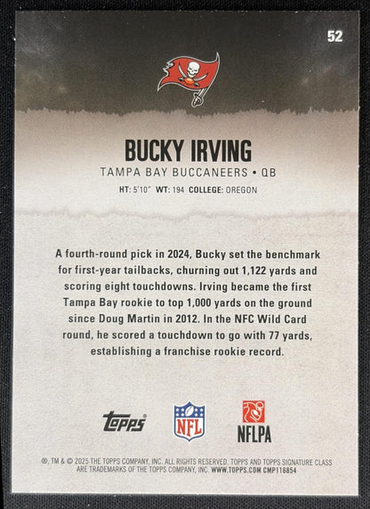 Bucky Irving 2025 Topps Signature Class Veteran Blue & Yellow Foil Buccaneers back