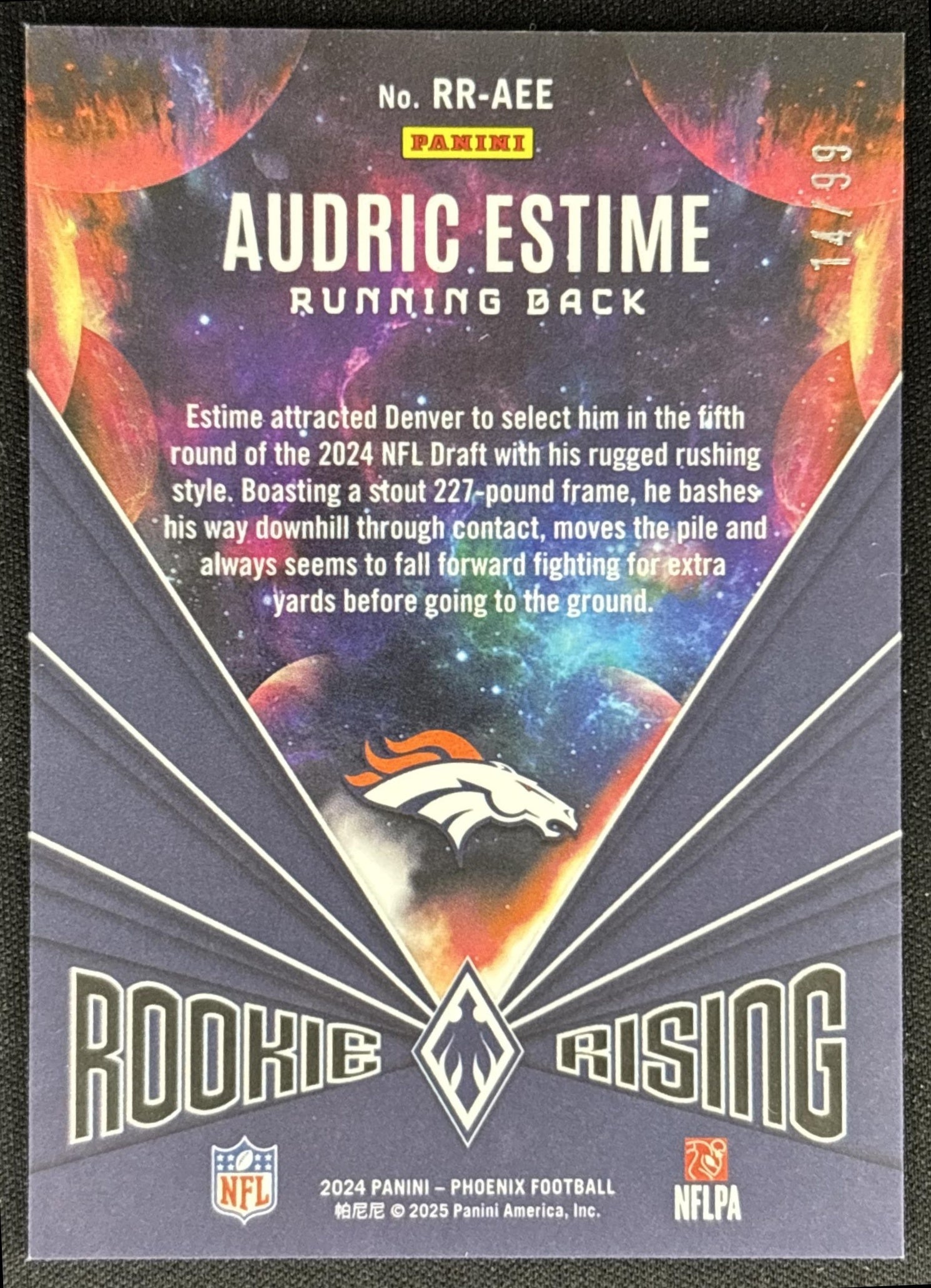 Audric Estime 2024 Panini Phoenix Rookie Rising Red /99 Broncos