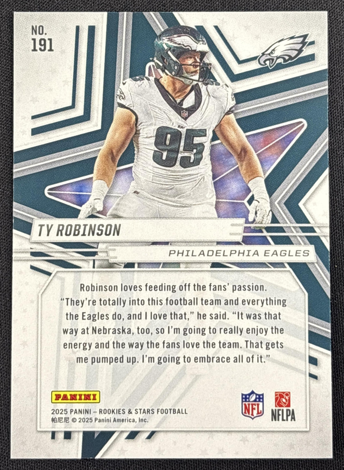 Ty Robinson 2025 Panini Rookies & Stars Purple /999 Eagles