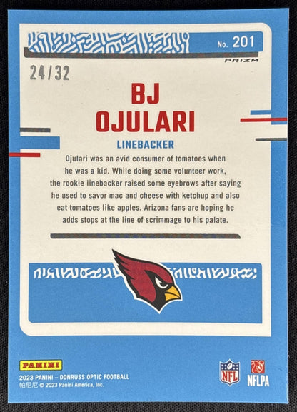 BJ Ojulari 2023 Panini Donruss Optic Shield Prizm /32 Cardinals back