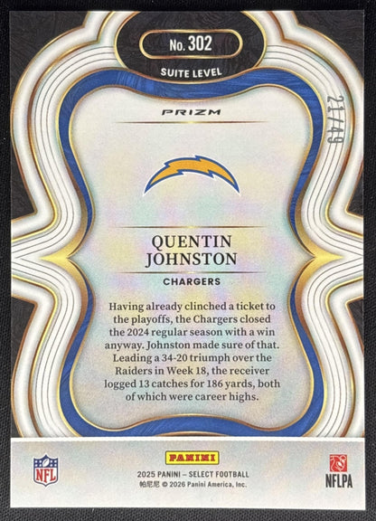 Quentin Johnston 2025 Panini Select Suite Level Red Prizm /49 Chargers Sports Trading Card