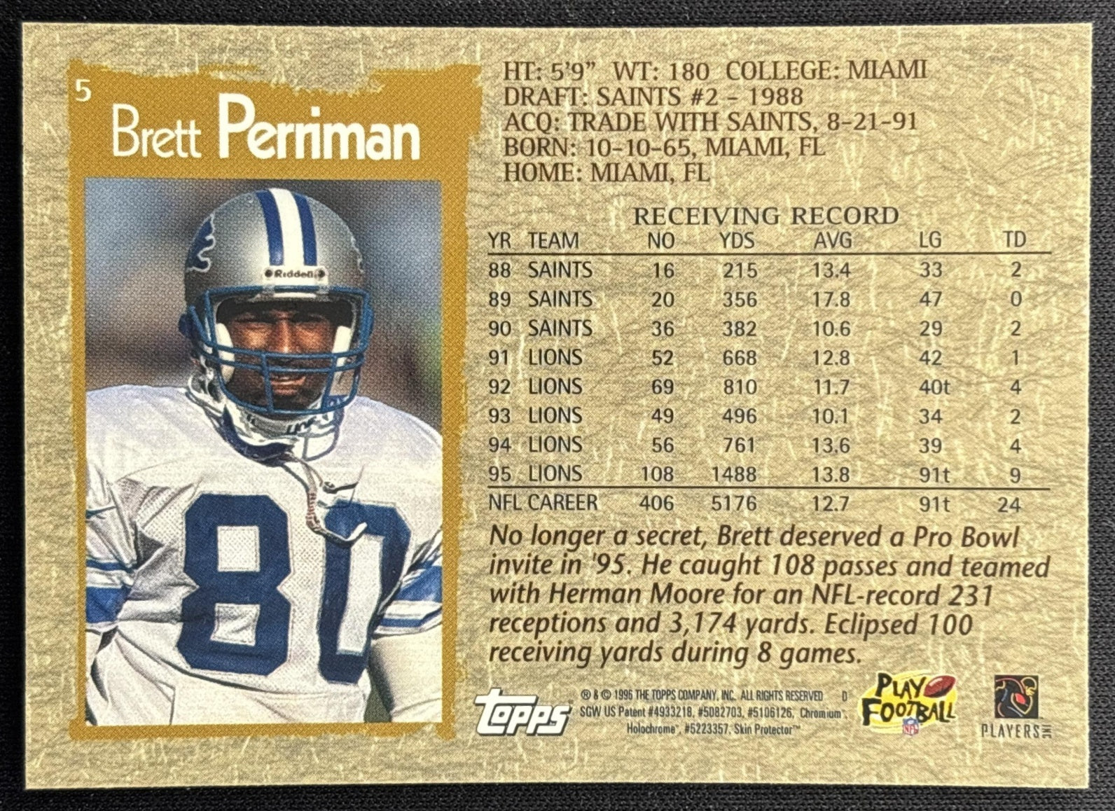 Brett Perriman 1996 Topps Chrome Lions Sports Trading Cards