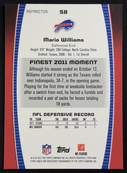 Mario Williams 2012 Topps Finest Blue Refractors /99 Bills Sports Trading Card