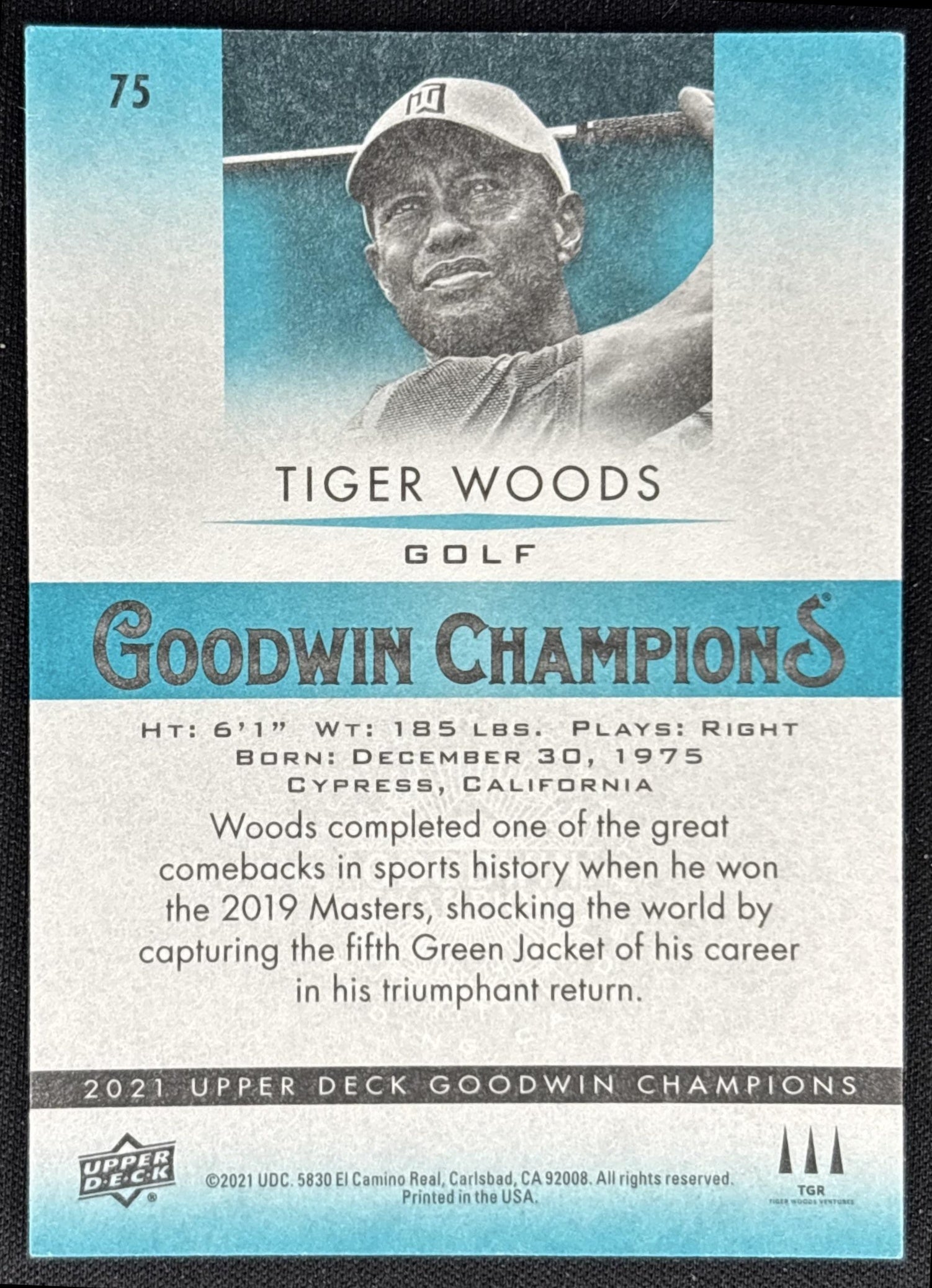 Tiger Woods 2021 Upper Deck Goodwin Champions Turquoise