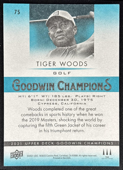 Tiger Woods 2021 Upper Deck Goodwin Champions Turquoise
