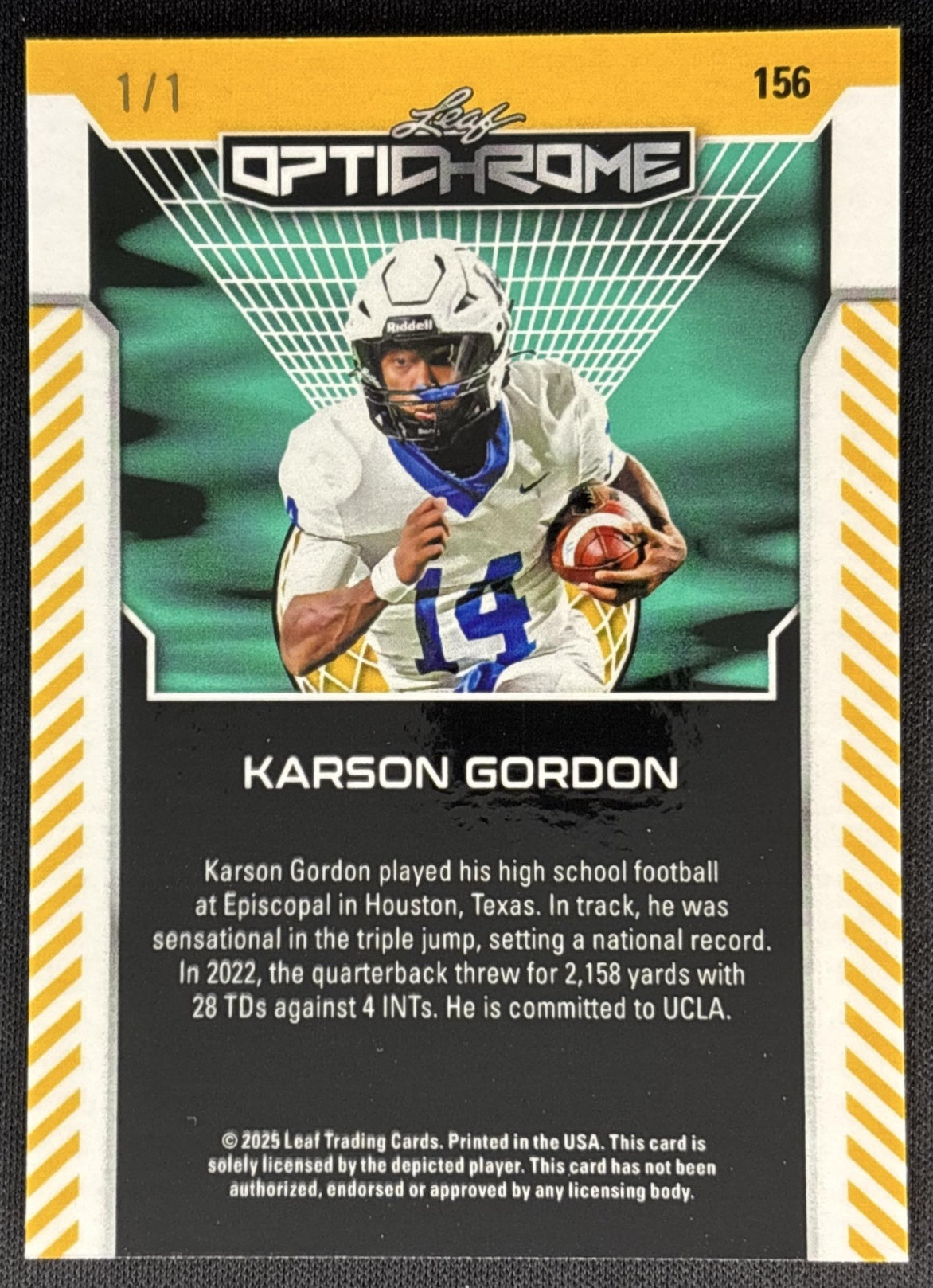 Karson Gordon 2025 Leaf Optichrome Lava 1/1