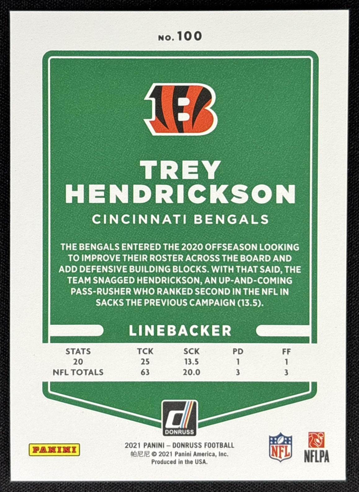 Trey Hendrickson 2021 Panini Donruss Press Proof Premium Bengals