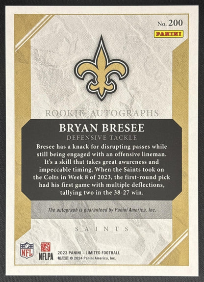 Bryan Bresee 2023 Panini Donruss Optic Rated Rookie Auto /199 Saints back