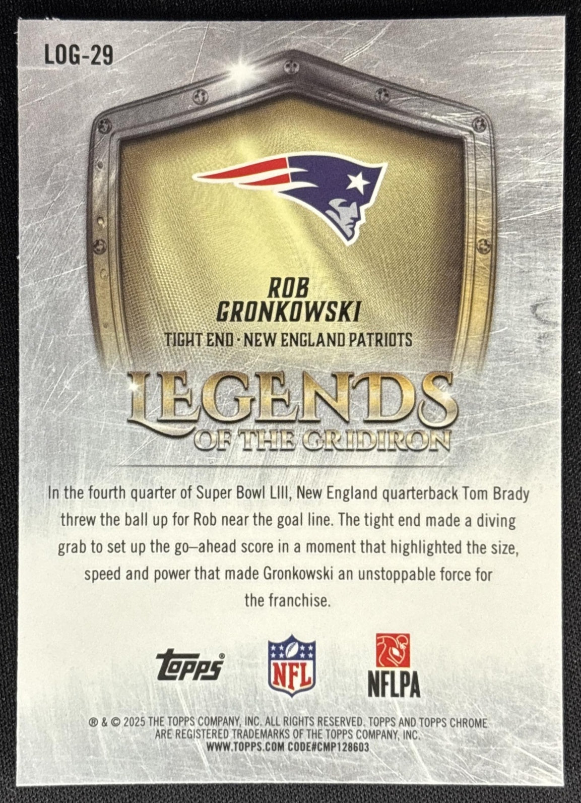 Rob Gronkowski 2025 Topps Chrome Legends of the Gridiron Patriots Sports Trading Cards