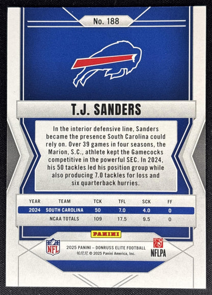 T.J. Sanders 2025 Panini Donruss Elite Rookies /999