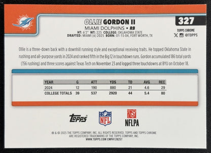 Ollie Gordon II 2025 Topps Chrome Rookie Football Leather Refractor Dolphins back
