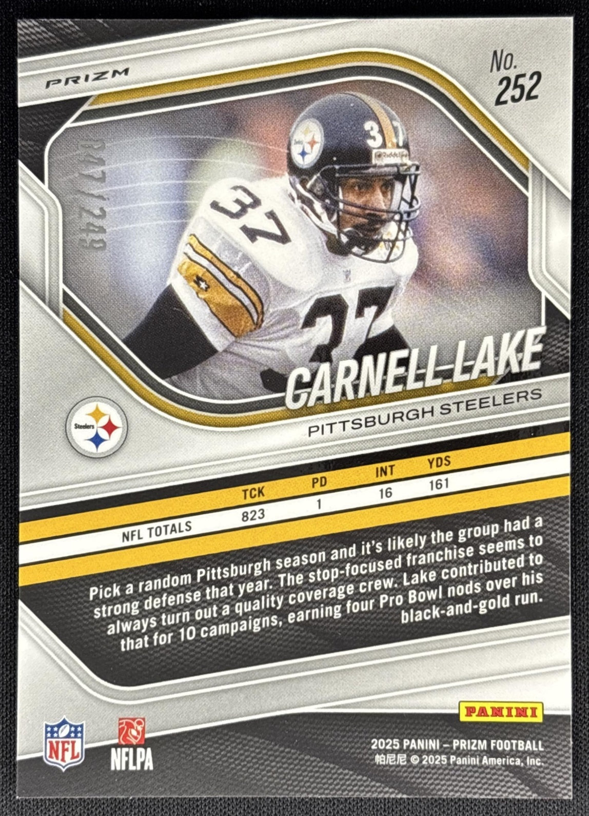 Carnell Lake 2025 Panini Prizm Orange /249 Steelers Sports Trading Card