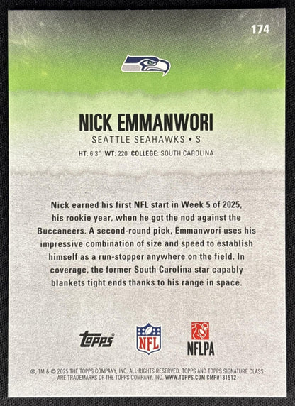 Nick Emmanwori 2025 Topps Signature Class Rookie Seahawks back