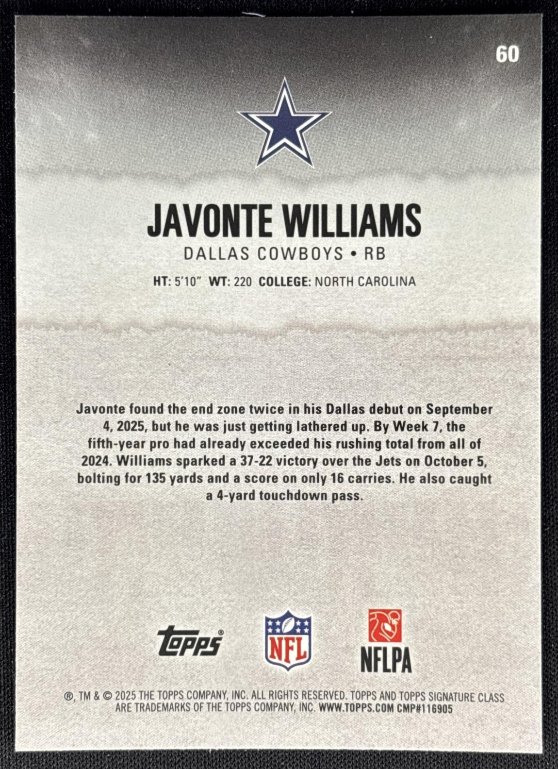 Javonte Williams 2025 Topps Signature Class Chrome Veteran Cowboys Sports Trading Cards