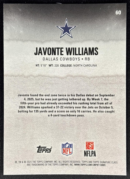 Javonte Williams 2025 Topps Signature Class Chrome Veteran Cowboys Sports Trading Cards