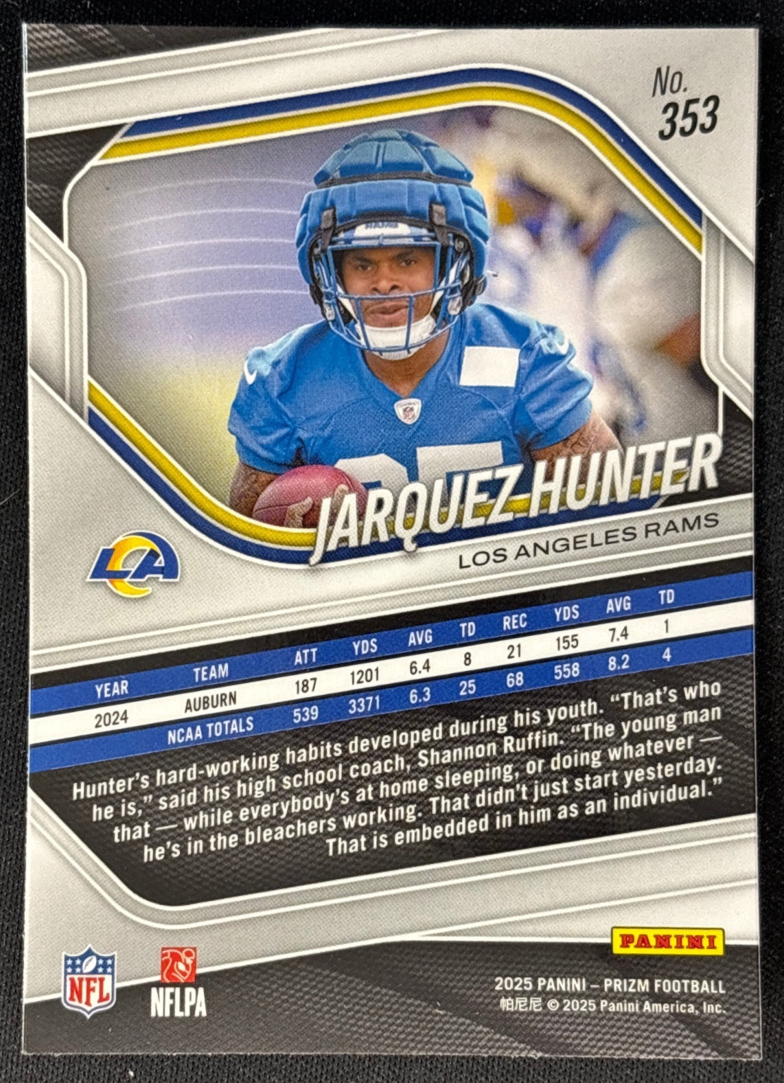 Jarquez Hunter 2025 Prizm Rams Sports Trading Card