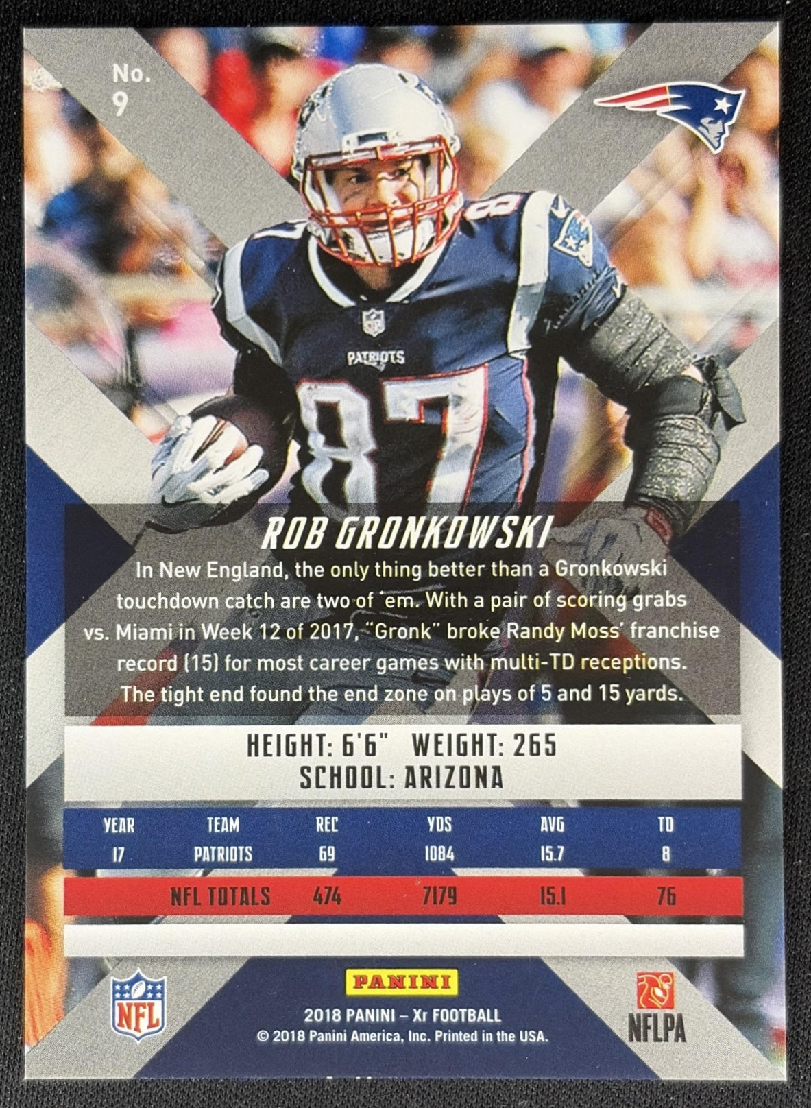 Rob Gronkowski 2018 Panini XR Red /299 Patriots back