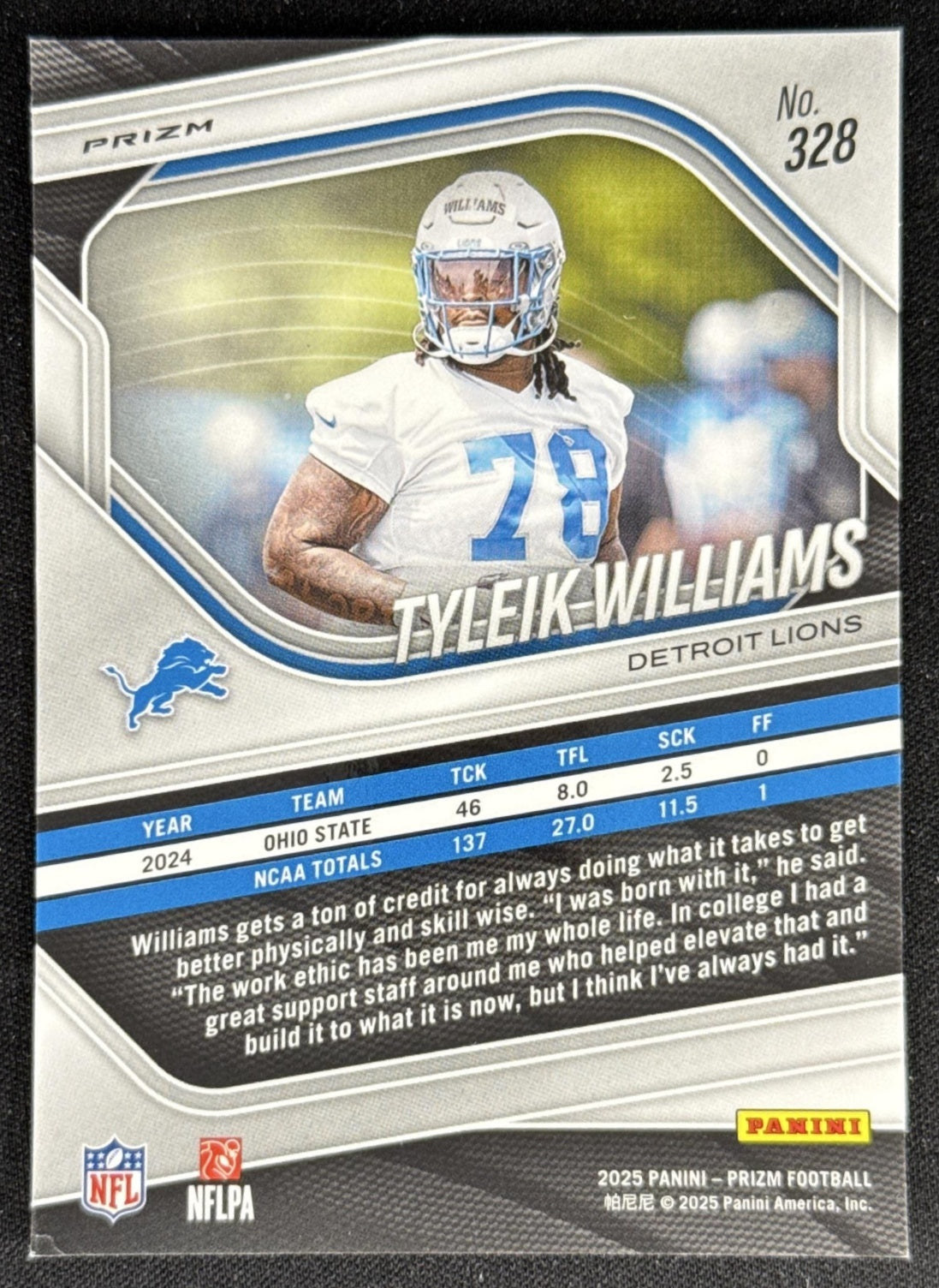 Tyleik Williams 2025 Panini Prizm Red White & Blue Lions Sports Trading Card
