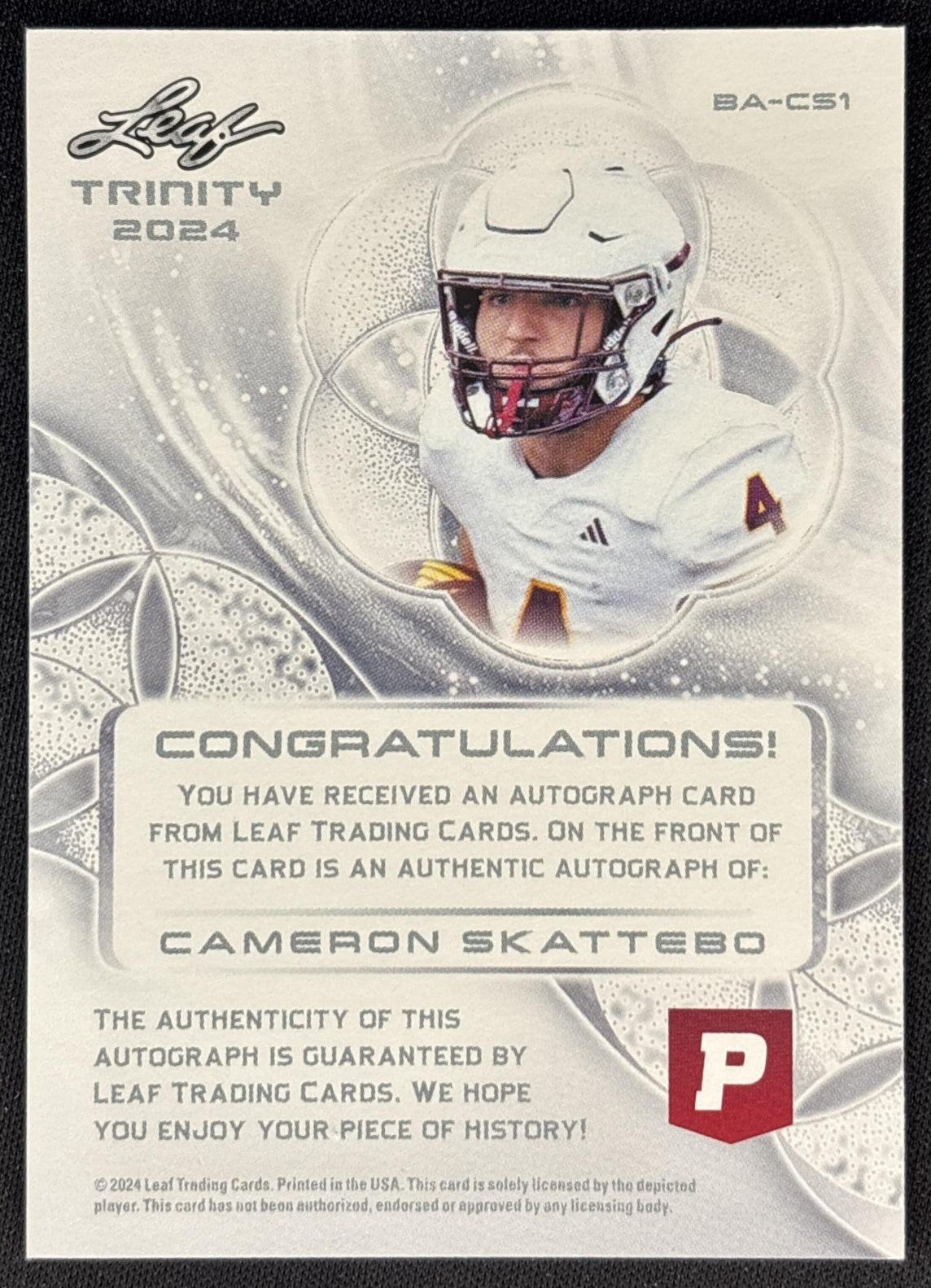 Cam Skattebo 2024 Leaf Auto Giants back
