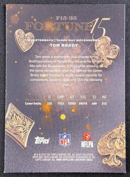 Tom Brady 2025 Topps Chrome Fortune 15 Aqua Refractor /199 Buccaneers Tampa Bay Buccaneers