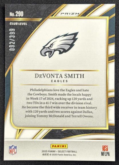 DeVonta Smith 2025 Panini Select Club Level Orange Prizm Shock /399 Eagles