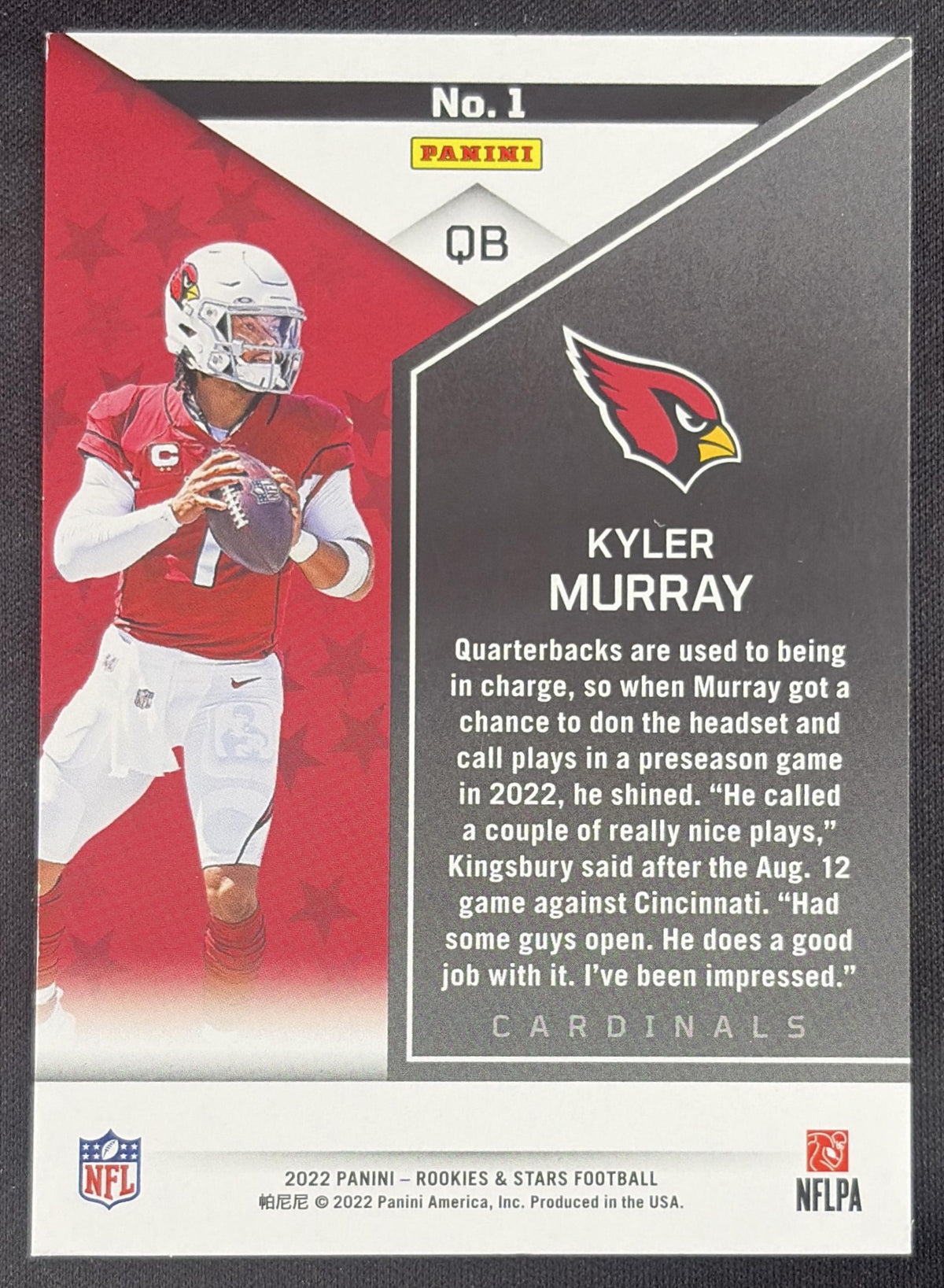Kyler Murray 2022 Panini Rookies & Stars Orange /175 Cardinals Sports Trading Card