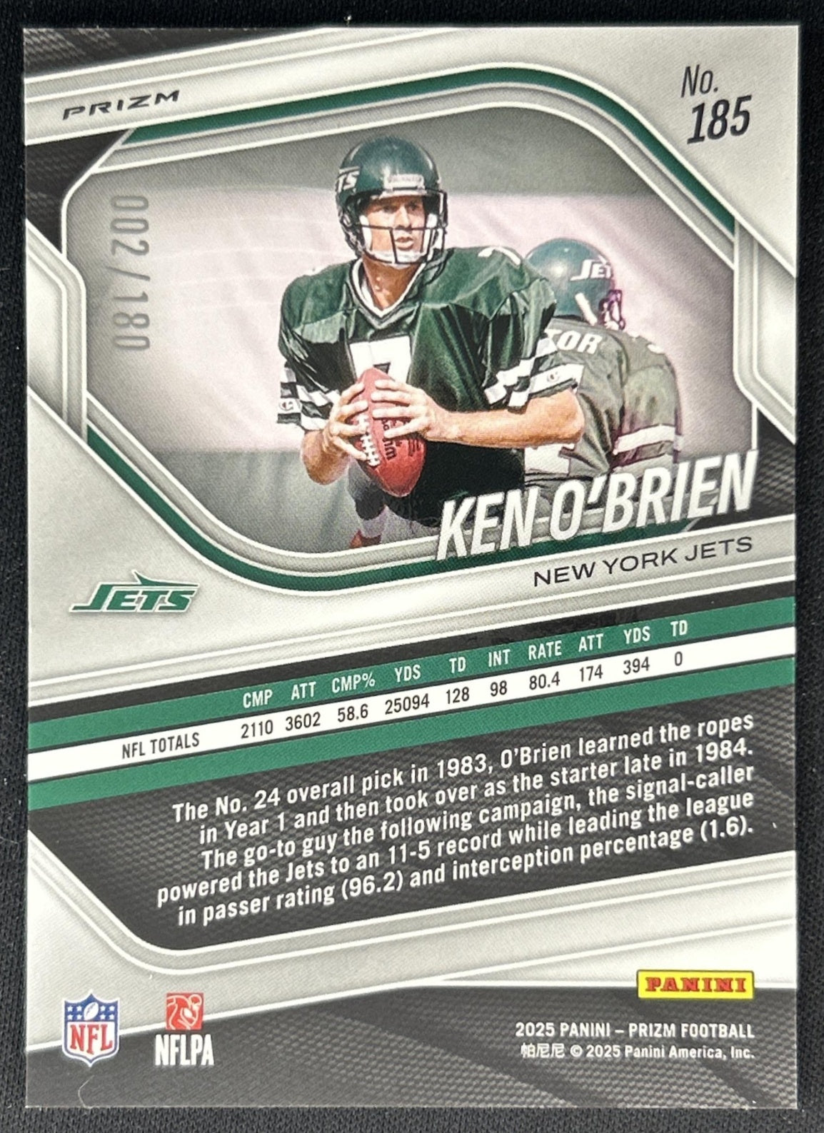 Ken O'Brien 2025 Panini Prizm Pigskin /180 Jets Football