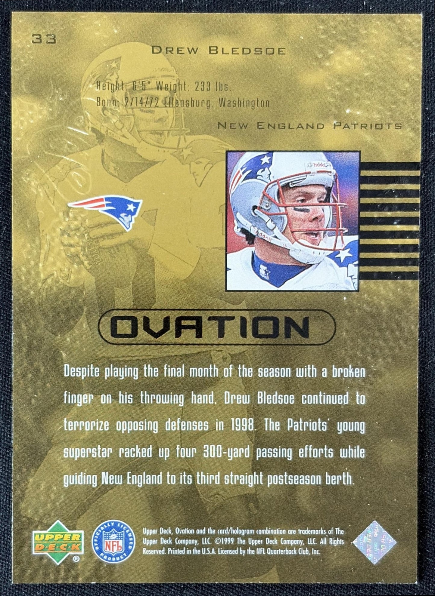 Drew Bledsoe 1999 Upper Deck Ovation Patriots