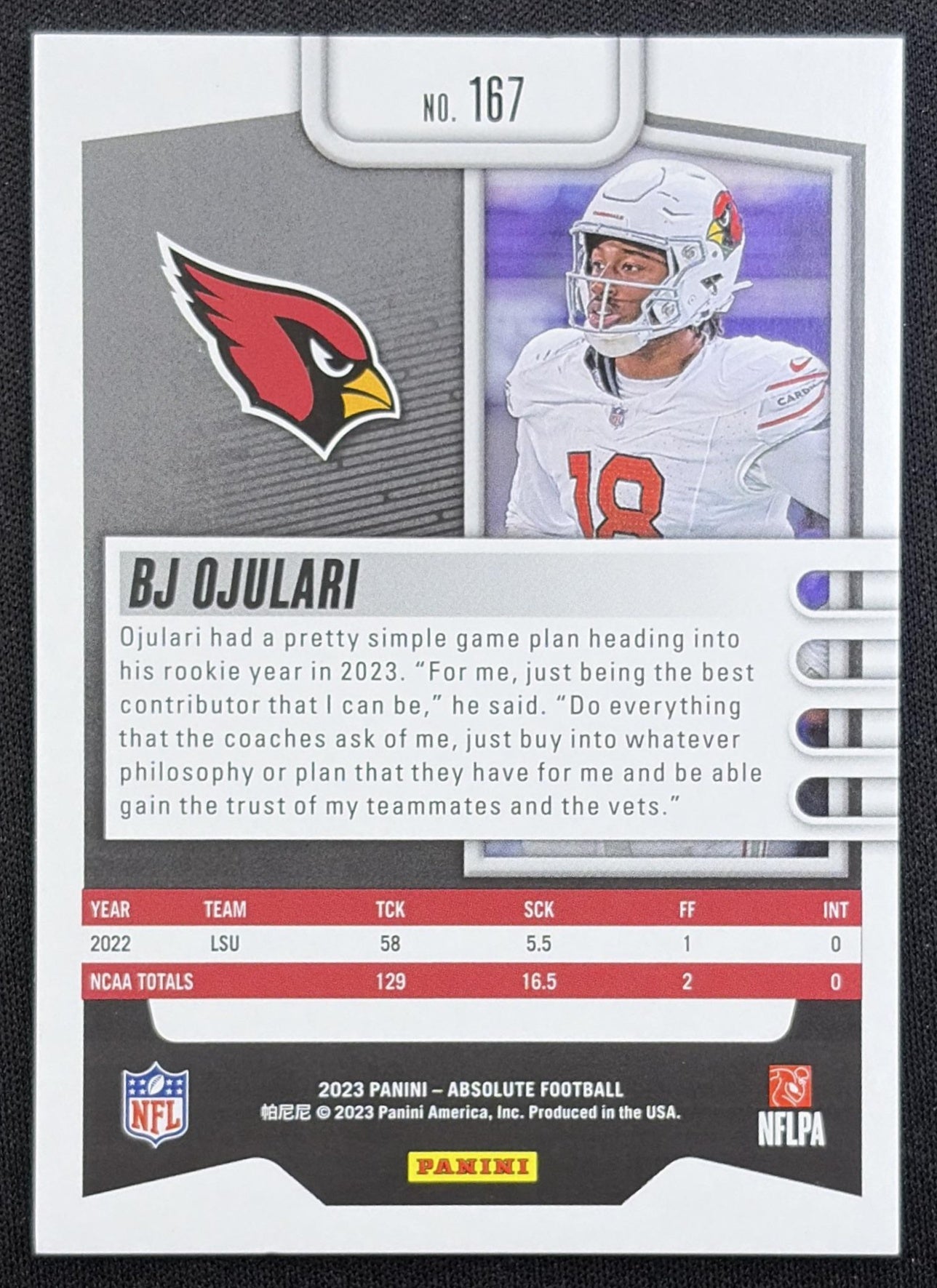 BJ Ojulari 2023 Panini Absolute Silver Spectrum /275 Cardinals back