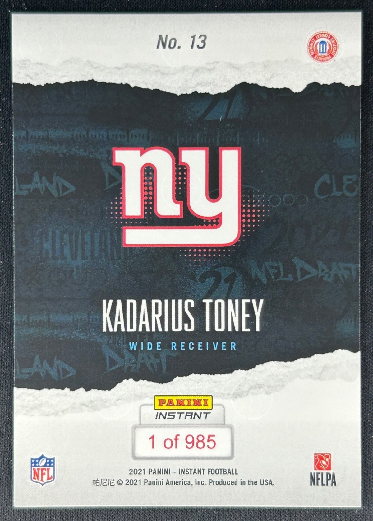 Kadarius Toney 2021 Panini Instant NFL Draft Night Giants Sports Trading Cards