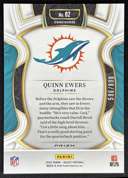 Quinn Ewers 2025 Panini Select Concourse Copper Prizm Shock /899 Dolphins