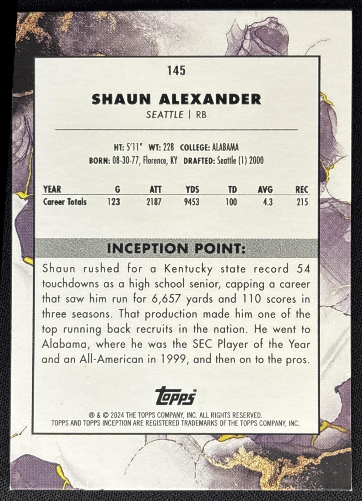 Shaun Alexander 2024 Topps Inception Magenta /99 Seahawks back