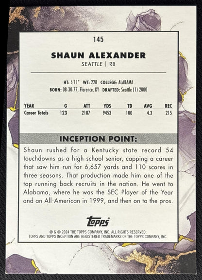Shaun Alexander 2024 Topps Inception Magenta /99 Seahawks back