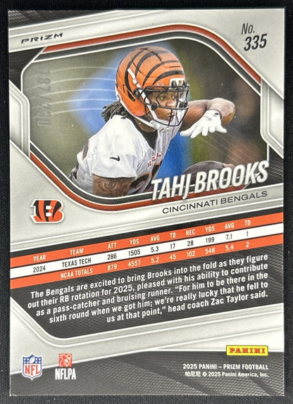Tahj Brooks 2025 Panini Prizm Blue Wave /230 Bengals Back