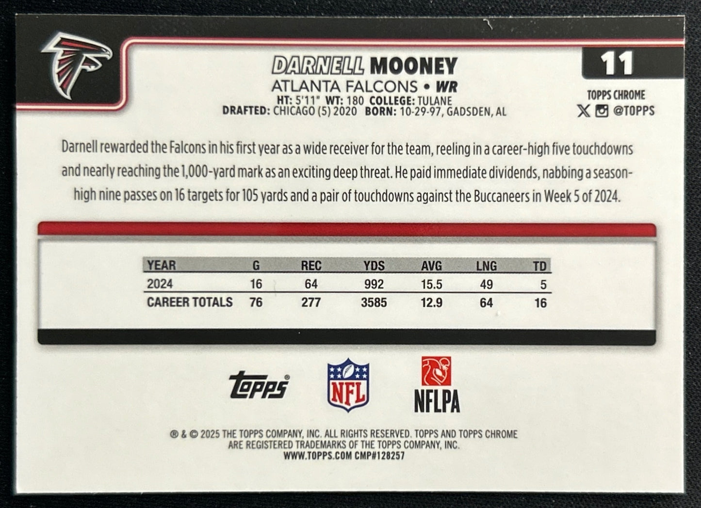 Darnell Mooney 2025 Topps Chrome Falcons Sports Trading Cards