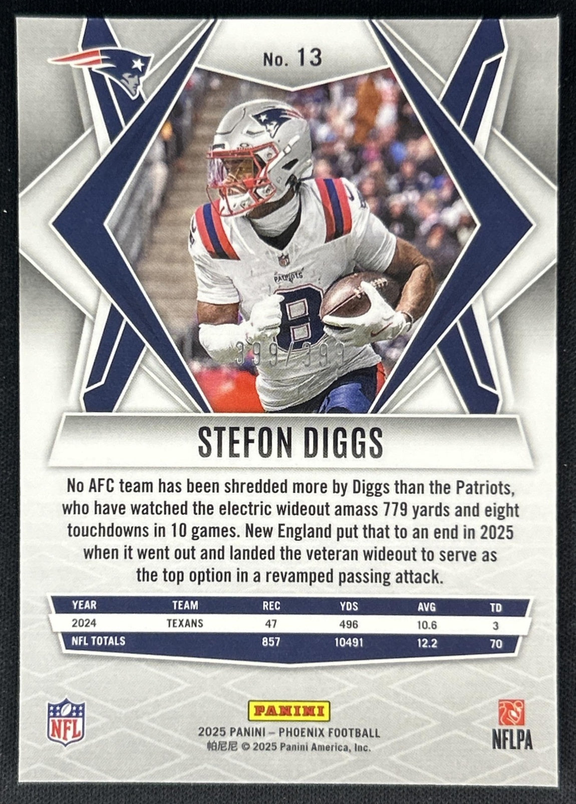 Stefon Diggs 2025 Panini Phoenix Red Winter Prizm /399 Patriots Back