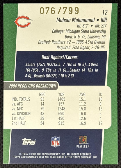 Muhsin Muhammad 2005 Bowman's Best Green /799 Bears Sports Trading Cards
