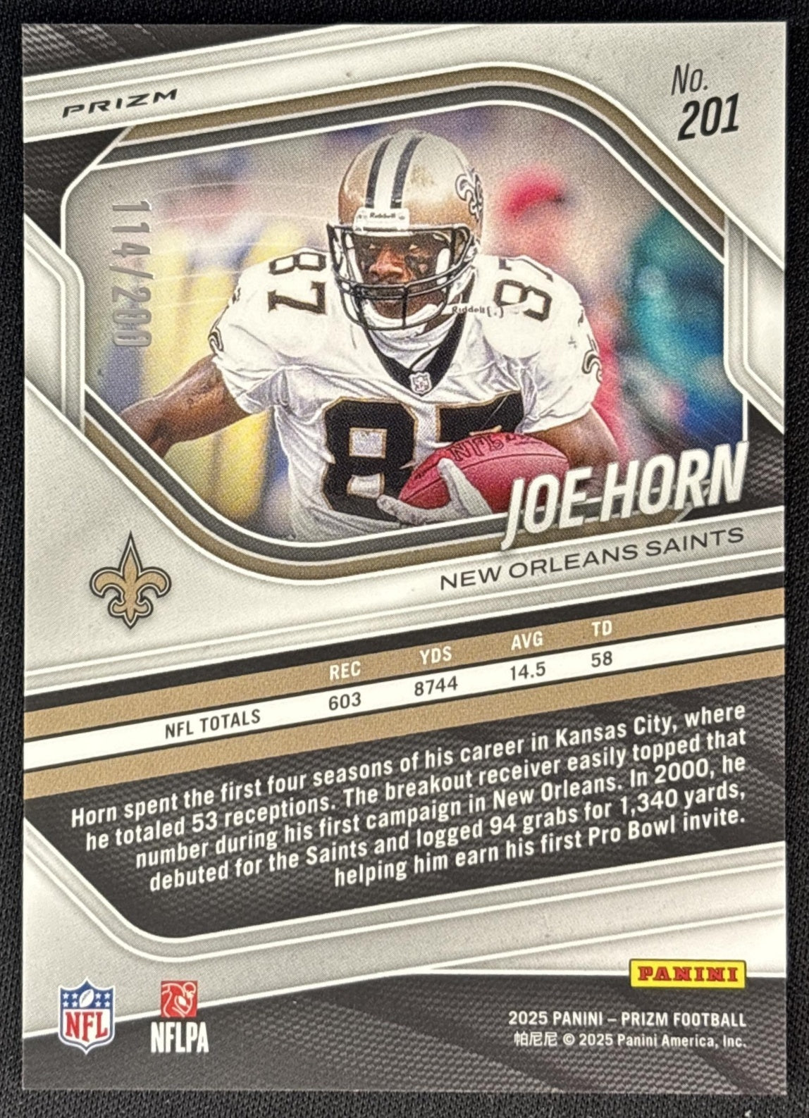 Joe Horn 2025 Panini Prizm Hyper /200 Saints Sports Trading Cards