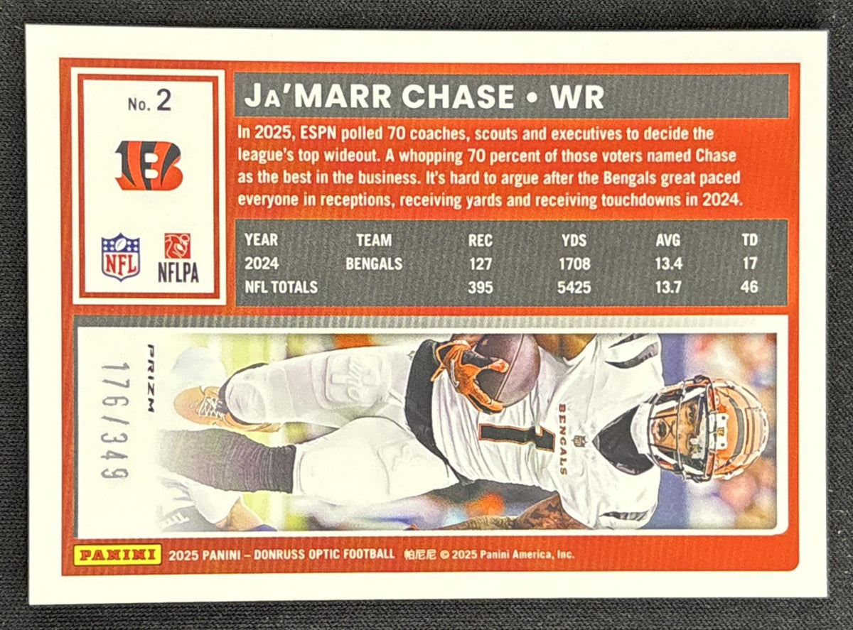 Ja'Marr Chase 2025 Panini Donruss Optic Aqua Prizm /349 Bengals Sports Trading Card