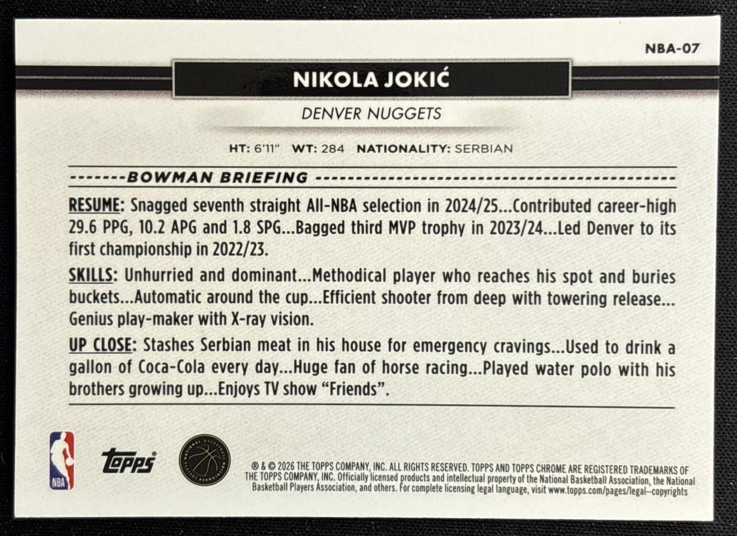 Nikola Jokic 2026 Topps NSCC Collection NBA Sports Trading Cards