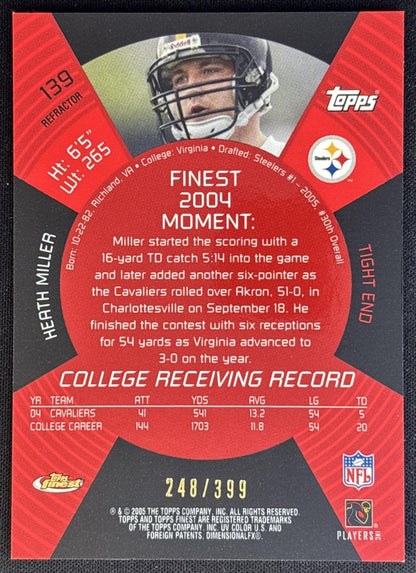 Heath Miller 2005 Topps Finest Refractor /399 Steelers Football