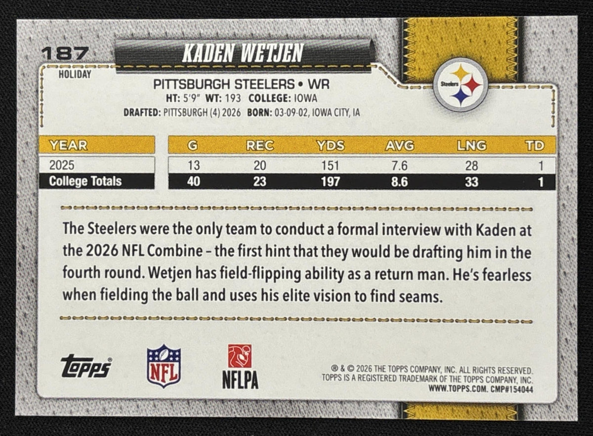 Kaden Wetjen 2026 Topps Holiday Glitter Steelers | Pittsburgh Steelers